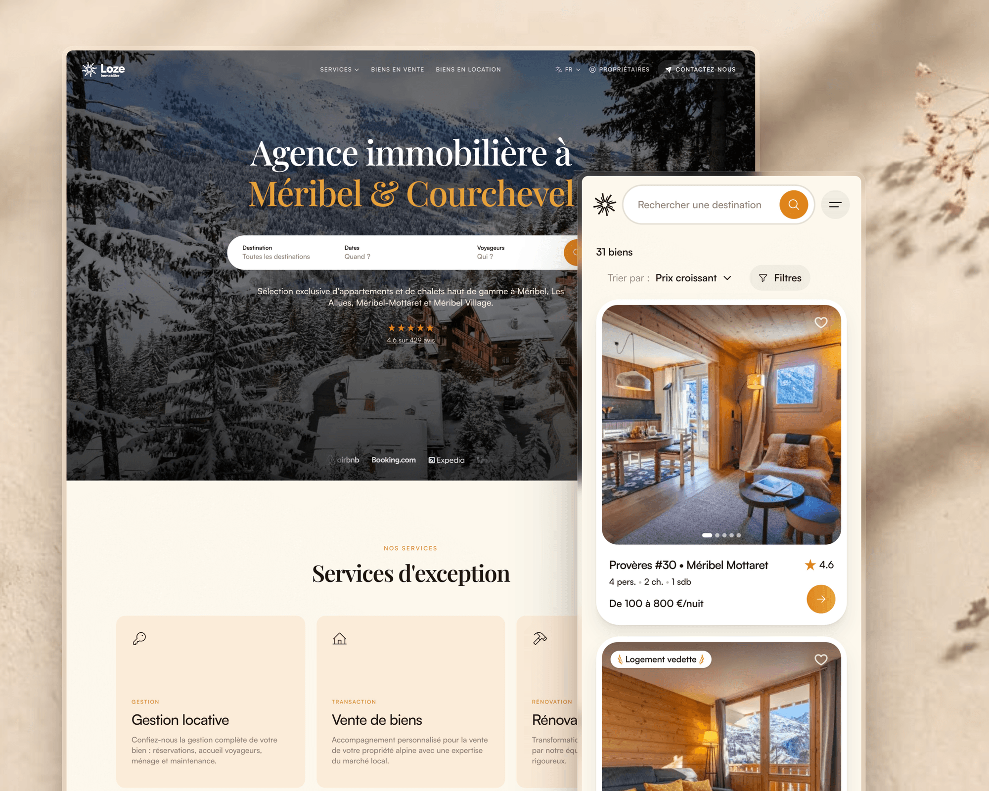 Le site de Loze Immobilier, sur ordinateur et sur mobile